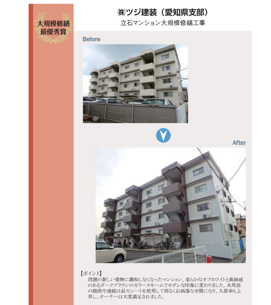  最優秀賞 ㈱ツジ建装（愛知県支部） 立石マンション大規模修繕工事